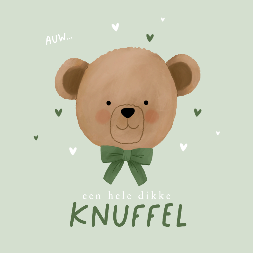 Beterschapskaarten - Beterschapskaartje beer groene strik hartjes dikke knuffel