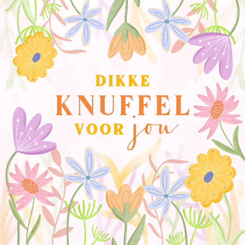 Beterschapskaartje met kleurrijke bloemen dikke knuffel - Beterschapskaarten Beterschapskaarten - Beterschapskaartje met kleurrijke bloemen dikke knuffel