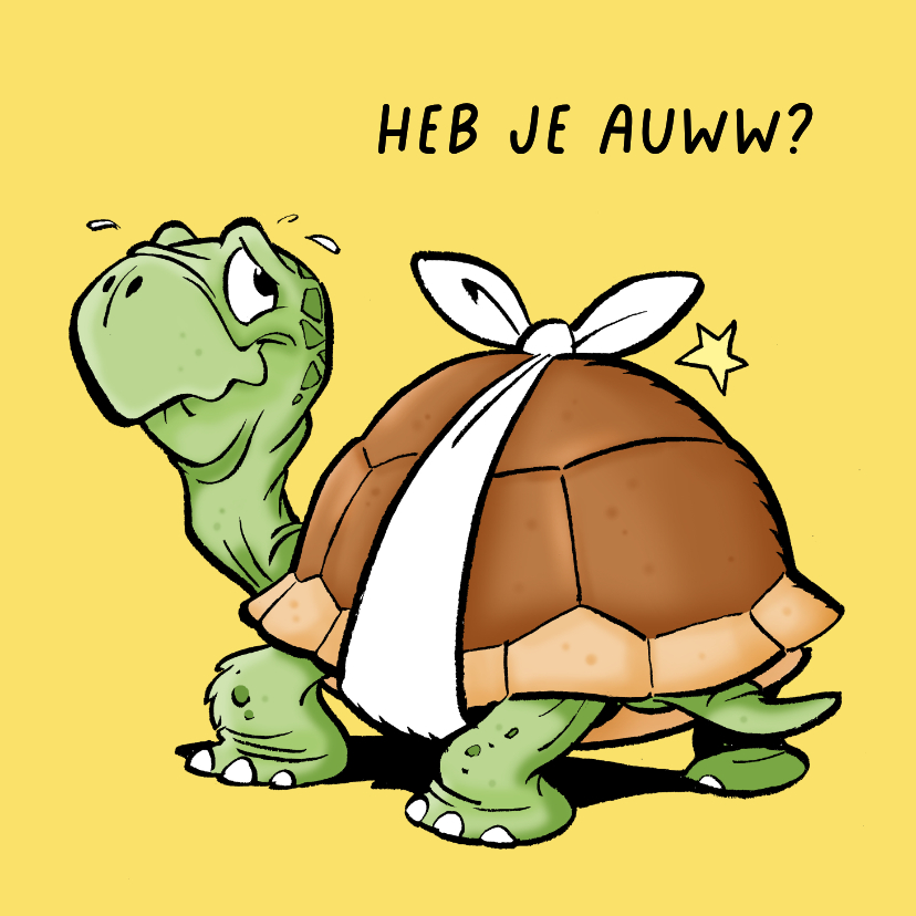 Beterschapskaarten - Beterschapskaartje met schildpad 'heb je auw?'
