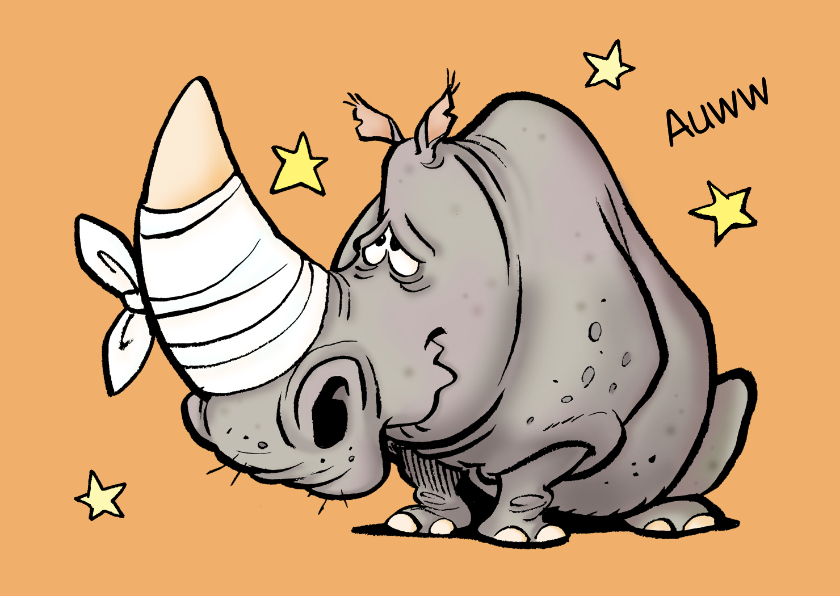 Beterschapskaarten - Beterschapskaartje neushoorn auw