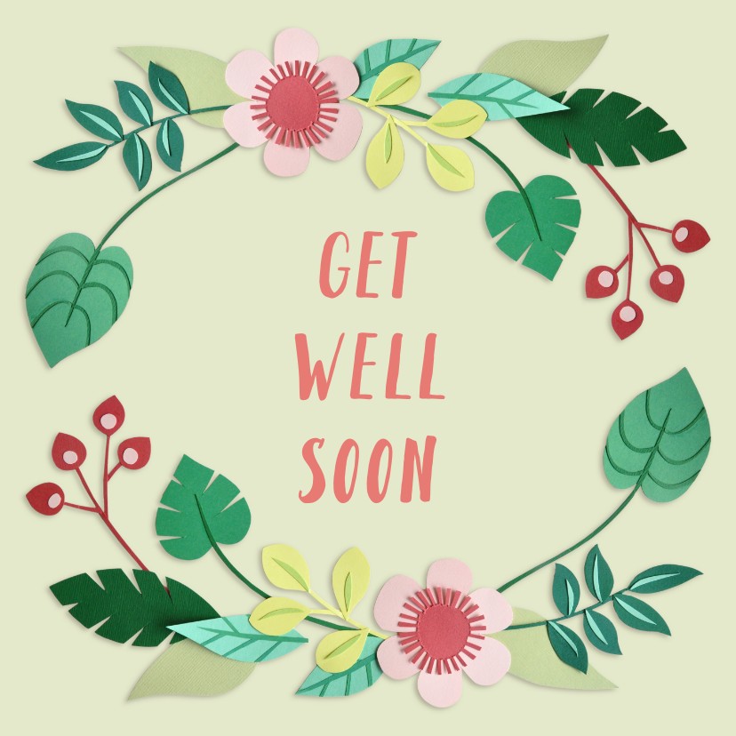Beterschapskaarten - Get well soon bloemenrand