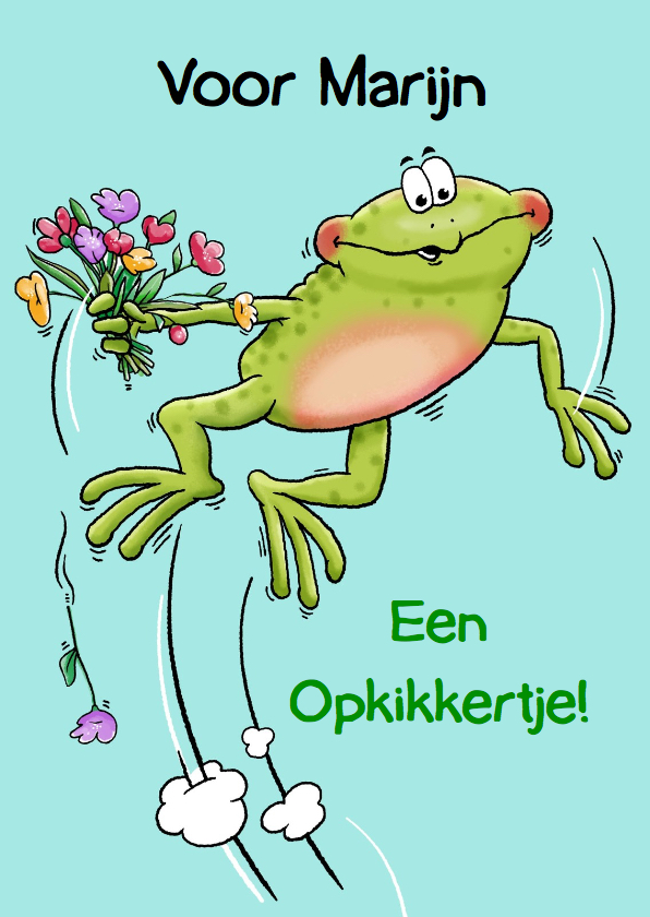 Grappige beterschapskaart kikker met bloemen - Beterschapskaarten Beterschapskaarten - Grappige beterschapskaart kikker met bloemen