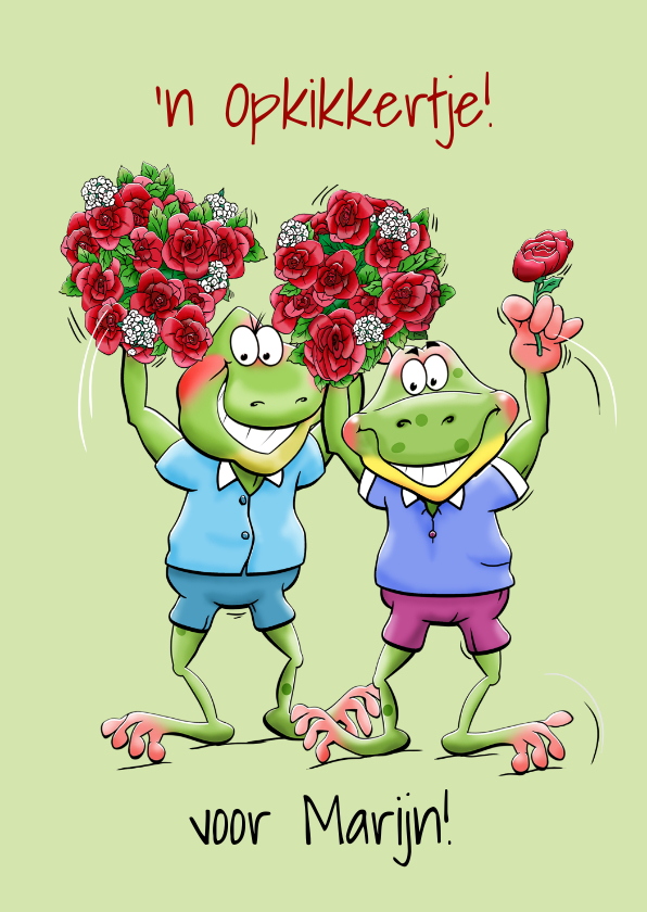 Grappige beterschapskaart met 2 kikkers en rozen - Beterschapskaarten Beterschapskaarten - Grappige beterschapskaart met 2 kikkers en rozen