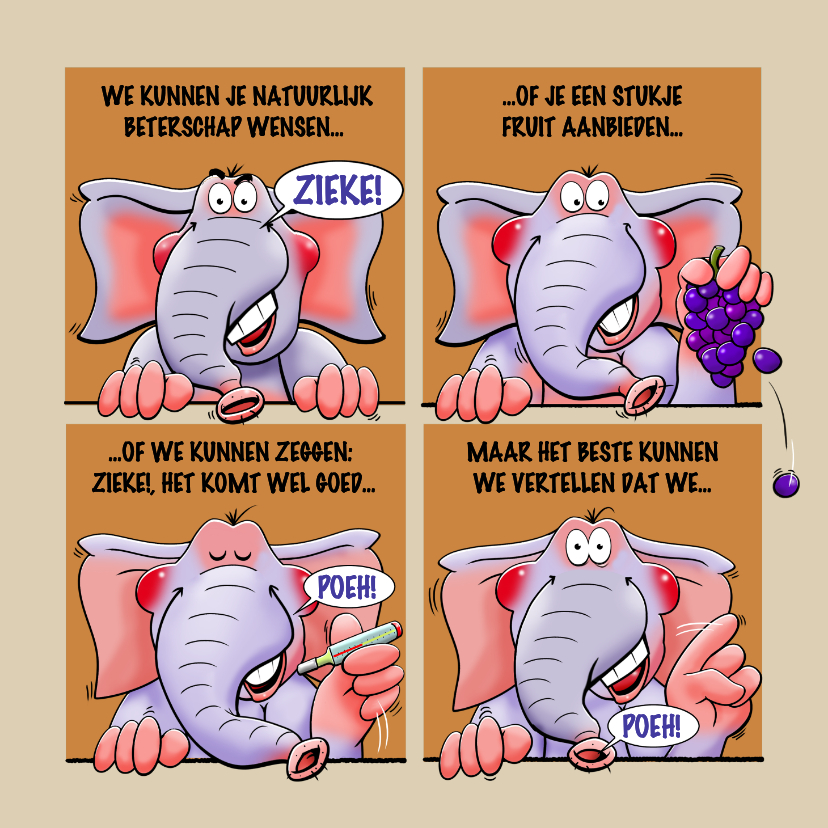 Grappige beterschapskaart met olifanten die je beterschap... - Beterschapskaarten Beterschapskaarten - Grappige beterschapskaart met olifanten die je beterschap...