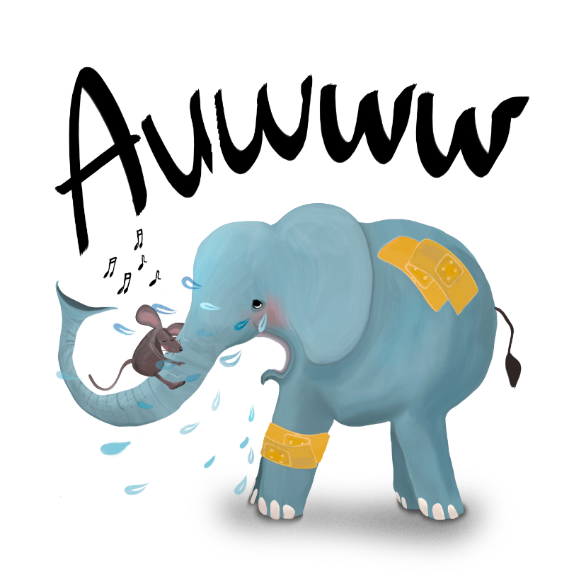 Beterschapskaarten - Kaart met huilende olifant met pleister op z'n billen!