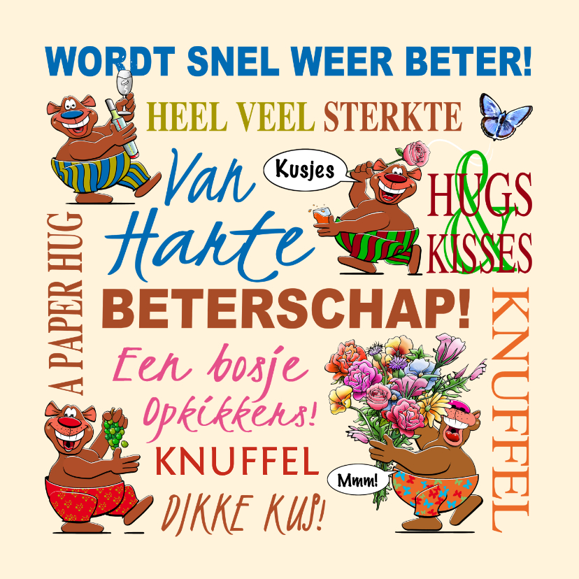 Beterschapskaarten - Leuke beterschapskaart met beren met teksten