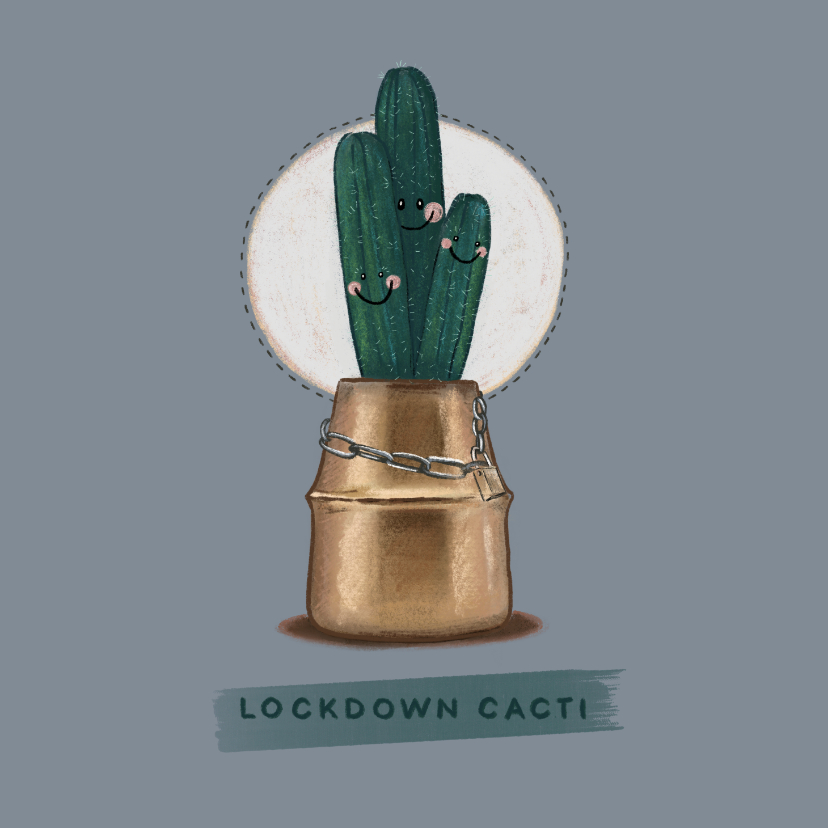 Lieve beterschapskaart van schattige cactussen in lockdown - Beterschapskaarten Beterschapskaarten - Lieve beterschapskaart van schattige cactussen in lockdown