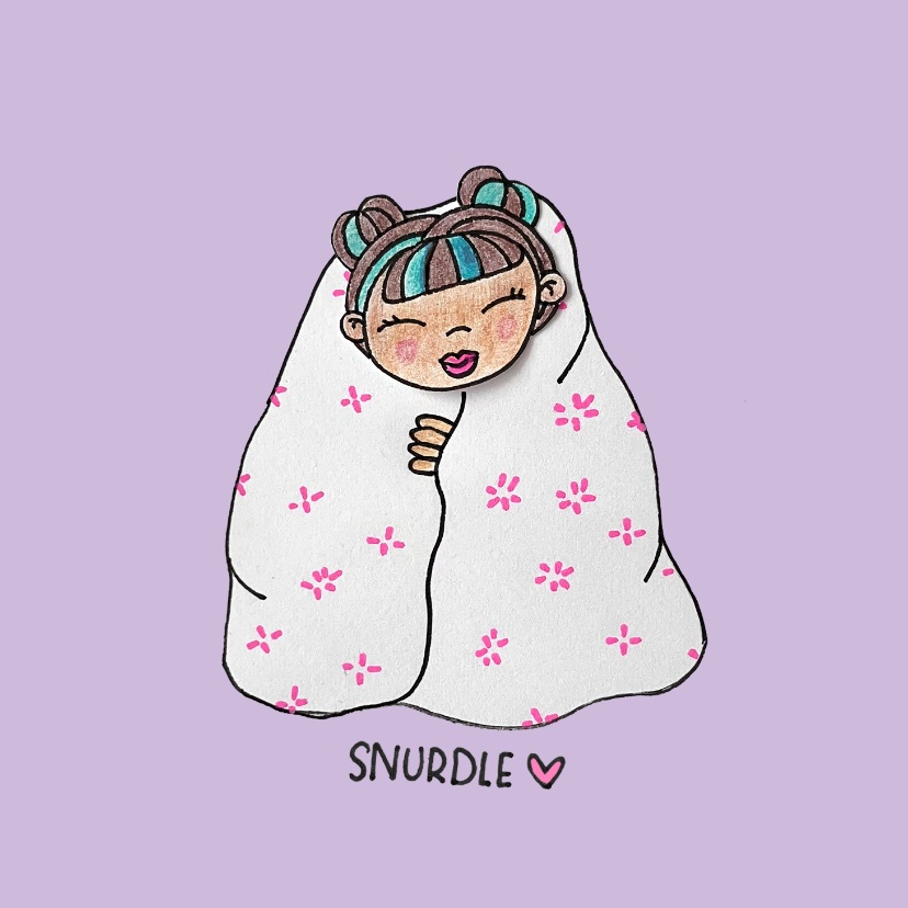 Beterschapskaarten - lila kaart met poppetje onder de dekens