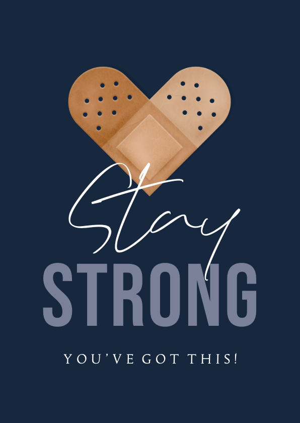Beterschapskaarten - Moderne beterschapskaart ‘Stay Strong’ pleister hart