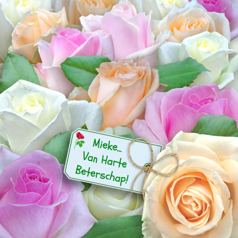 Mooie beterschapskaart met rozen in pasteltinten - Beterschapskaarten Beterschapskaarten - Mooie beterschapskaart met rozen in pasteltinten
