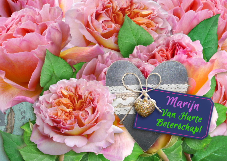 Mooie beterschapskaart Rozen met grijs hart en label - Beterschapskaarten Beterschapskaarten - Mooie beterschapskaart Rozen met grijs hart en label