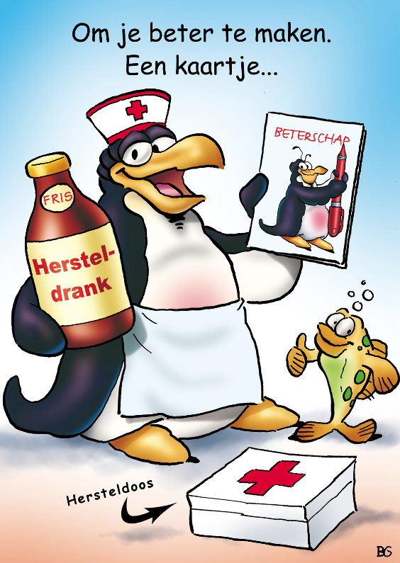 Beterscahpskaart pinguins beterschap verpleegster - Beterschapskaarten Beterschapskaarten - Beterscahpskaart pinguins beterschap verpleegster