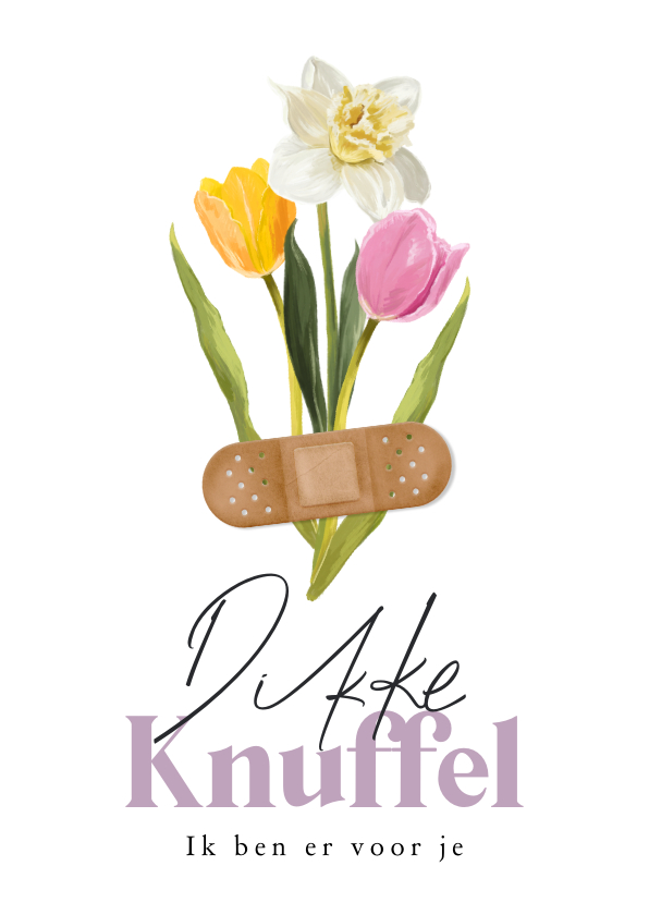 Beterschapskaarten - Stijlvolle beterschapskaart 'Dikke knuffel' bloemen pleister