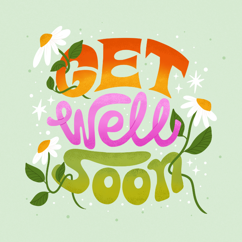 Typografische beterschapskaart get well soon - Beterschapskaarten Beterschapskaarten - Typografische beterschapskaart get well soon