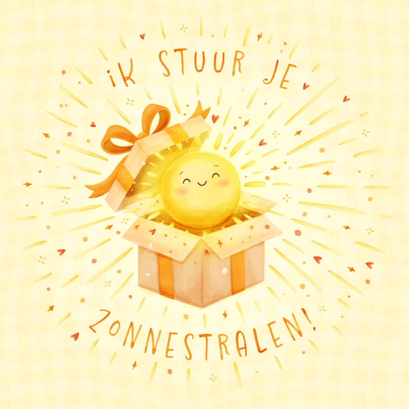 Vrolijk beterschapskaartje 'ik stuur je zonnestralen' - Beterschapskaarten Beterschapskaarten - Vrolijk beterschapskaartje 'ik stuur je zonnestralen'