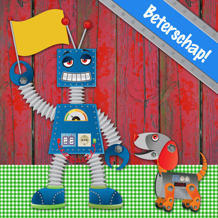 YVON robot groen ruit beterschap - Beterschapskaarten Beterschapskaarten - YVON robot groen ruit beterschap