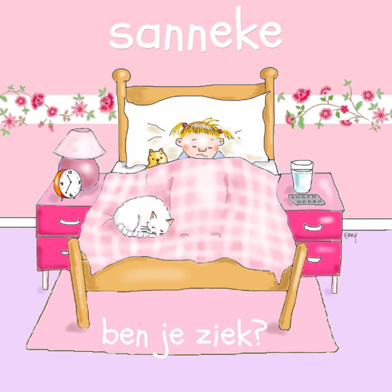 Ziek meisje in bed - Beterschapskaarten Beterschapskaarten - Ziek meisje in bed