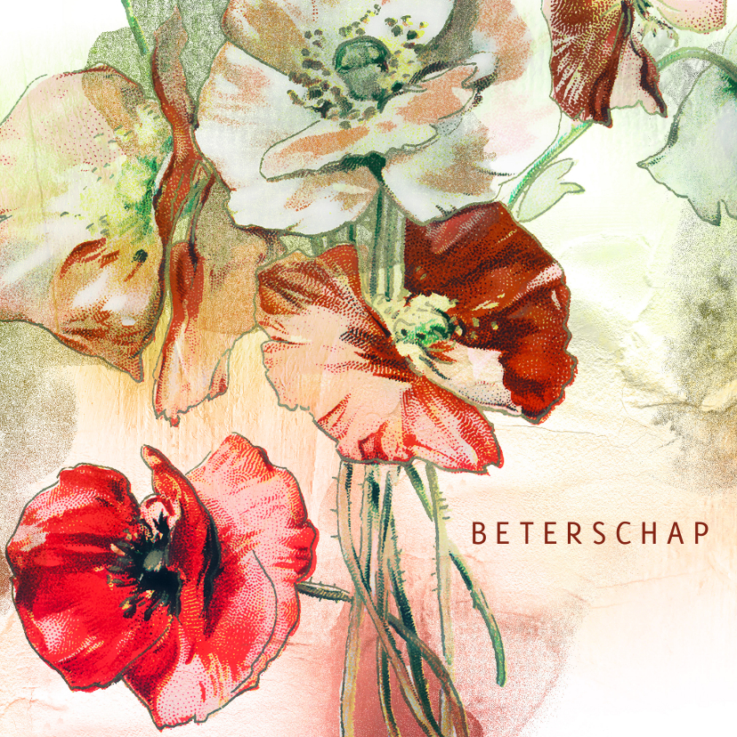 Bloemenkaarten - Beterschapkaart kleurrijk bouquet vintage