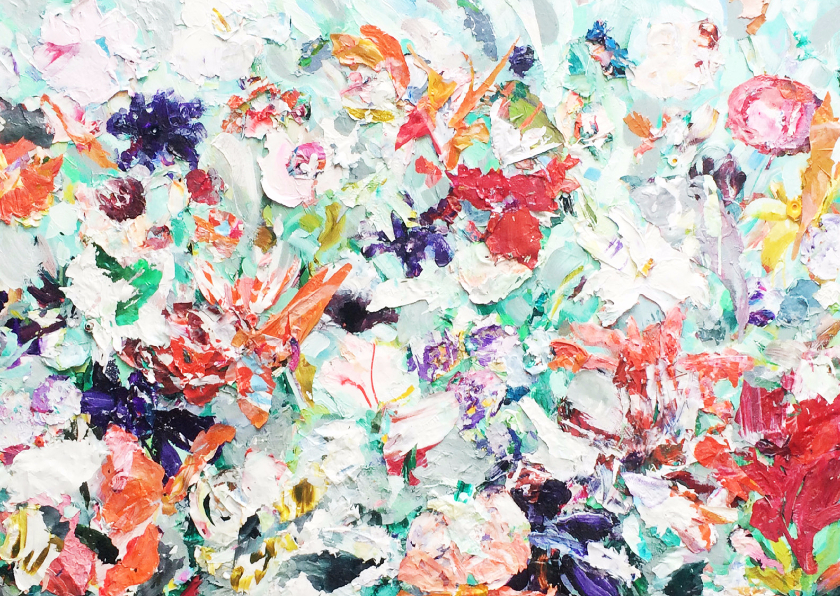 Bloemen zomerse tuin schilderij - Bloemenkaarten Bloemenkaarten - Bloemen zomerse tuin schilderij