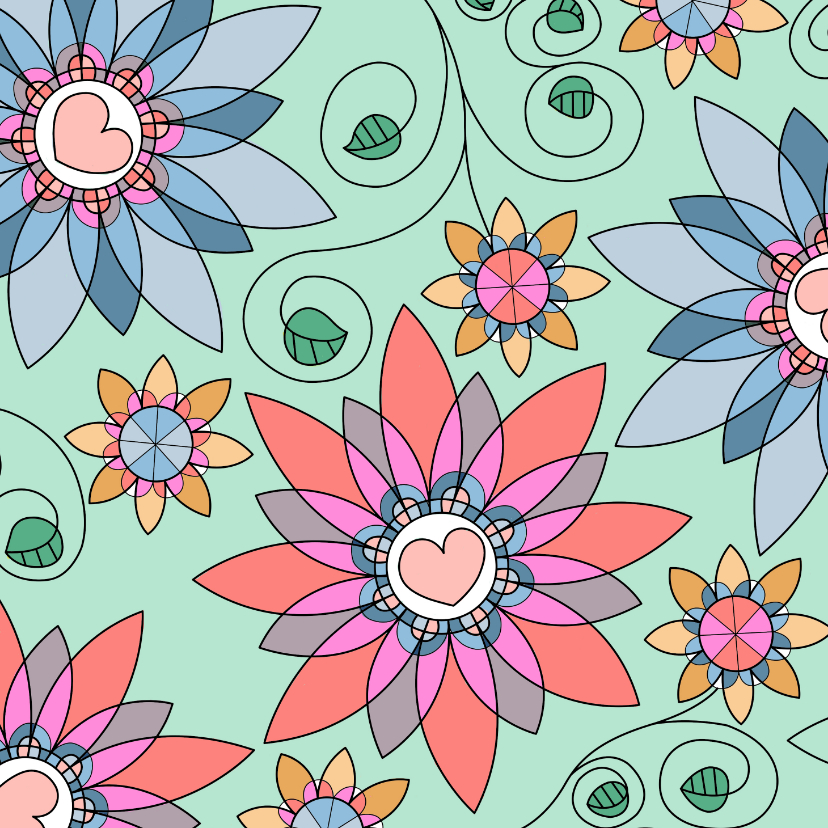 Bloemenkaart - fantasie bloemen met kleurplaat - Bloemenkaarten Bloemenkaarten - Bloemenkaart - fantasie bloemen met kleurplaat
