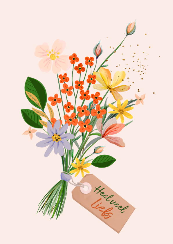 Bloemenkaarten - Bloemenkaart getekend boeket kleurrijk