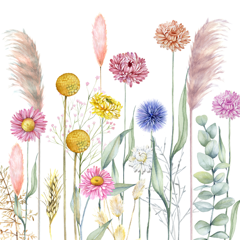 Bloemenkaart met droogbloemen - Bloemenkaarten Bloemenkaarten - Bloemenkaart met droogbloemen