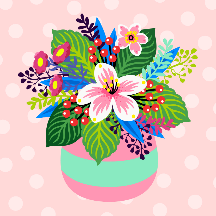 Bloemenkaart met illustratie van een kleurrijk boeket - Bloemenkaarten Bloemenkaarten - Bloemenkaart met illustratie van een kleurrijk boeket