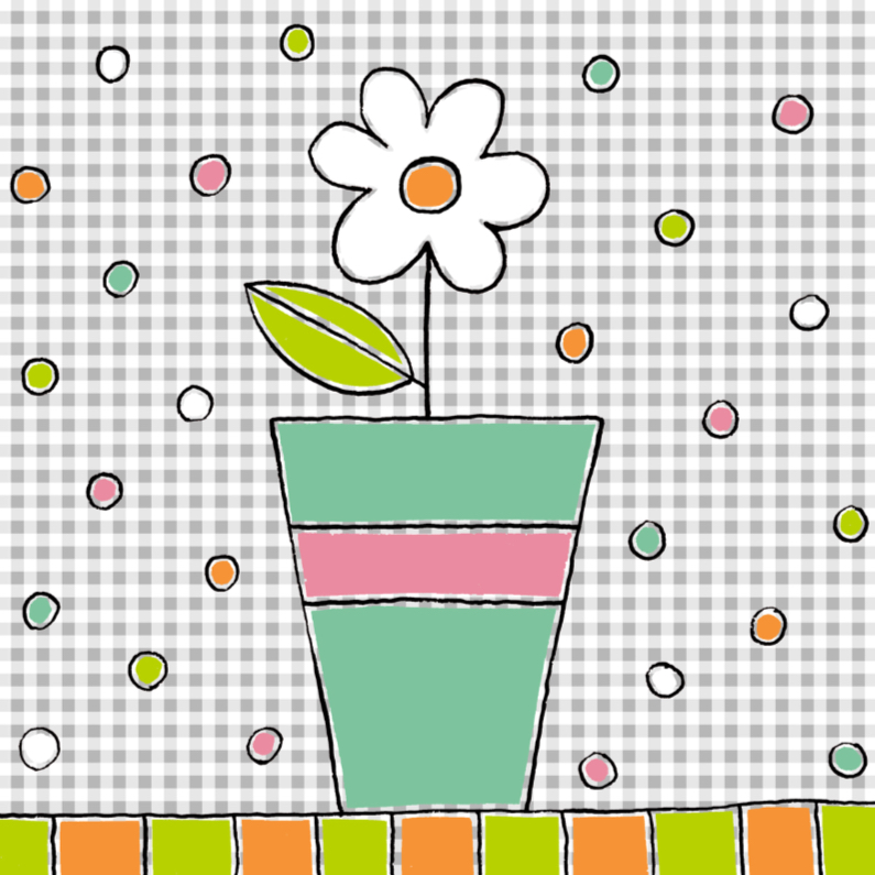 Bloemenkaart met witte bloem in een pot - Bloemenkaarten Bloemenkaarten - Bloemenkaart met witte bloem in een pot