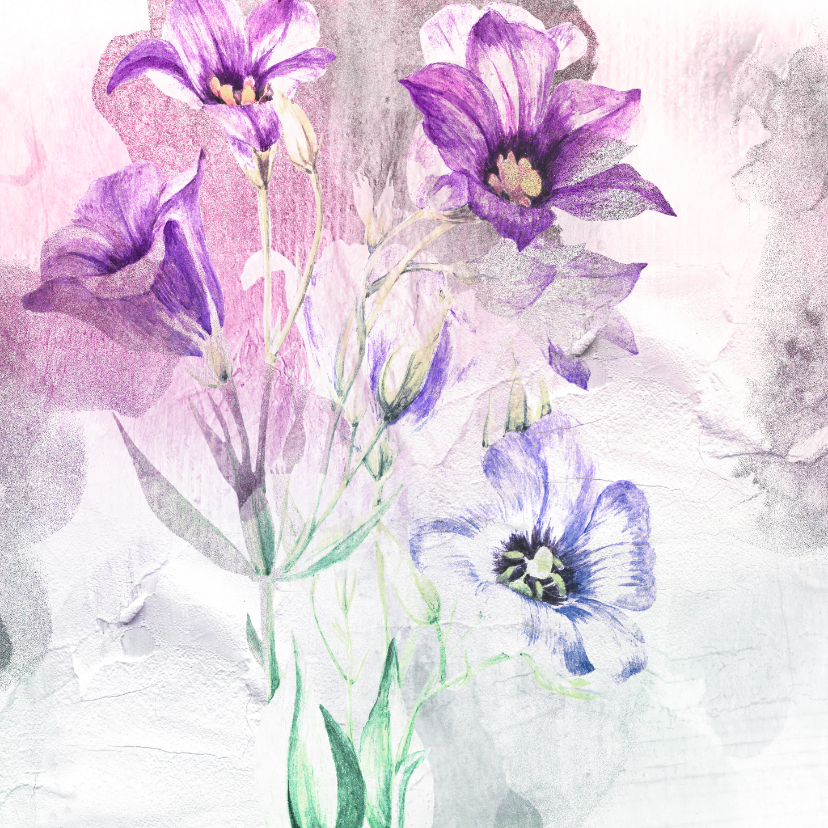Bloemenkaarten - Bloemenkaart paars boeket aquarel