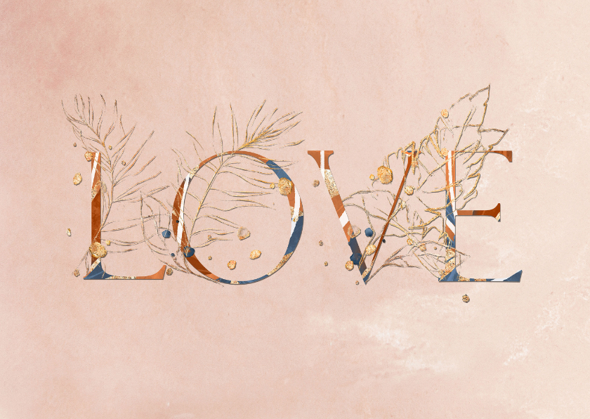 Kaart met LOVE letters van bloemen - Bloemenkaarten Bloemenkaarten - Kaart met LOVE letters van bloemen