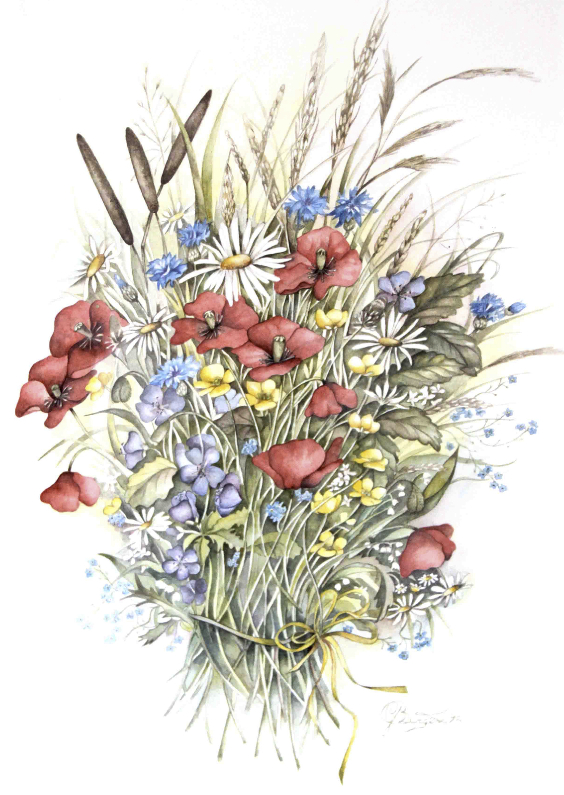 Bloemenkaarten - klaprozen boeket in aquarel