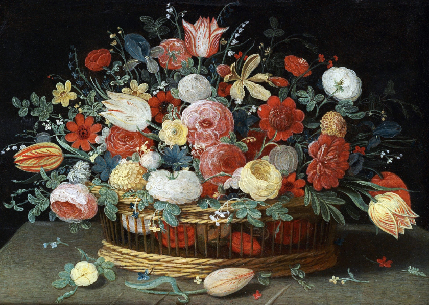 Kunstkaart van Jan van Kessel. Rozen, tulpen, irissen - Bloemenkaarten Bloemenkaarten - Kunstkaart van Jan van Kessel. Rozen, tulpen, irissen