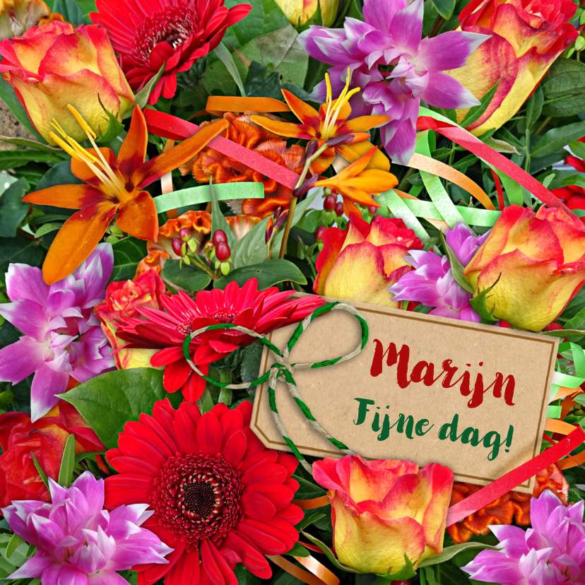 Mooie bloemenkaart bos bloemen met oa rozen en takjes - Bloemenkaarten Bloemenkaarten - Mooie bloemenkaart bos bloemen met oa rozen en takjes
