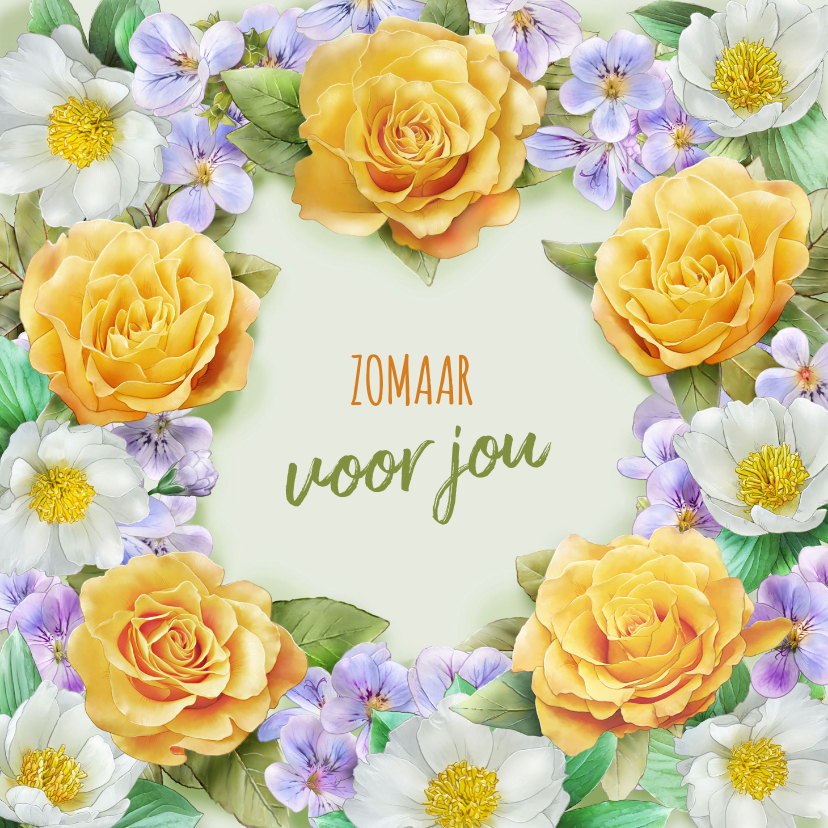 Mooie bloemenkaart met illustratie van gele en witte rozen - Bloemenkaarten Bloemenkaarten - Mooie bloemenkaart met illustratie van gele en witte rozen