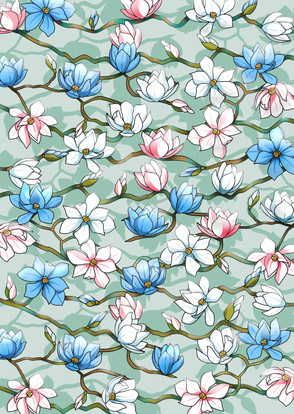 Mooie bloemenkaart met Japanse Magnolia's - Bloemenkaarten Bloemenkaarten - Mooie bloemenkaart met Japanse Magnolia's