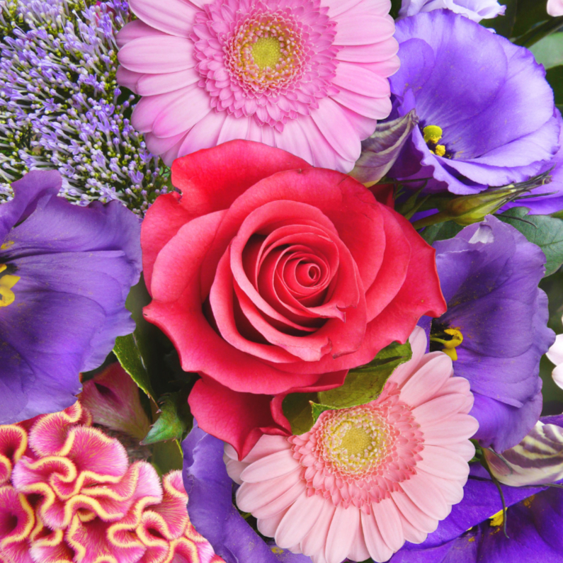 Mooie bloemenkaart met kleurrijk boeket - Bloemenkaarten Bloemenkaarten - Mooie bloemenkaart met kleurrijk boeket