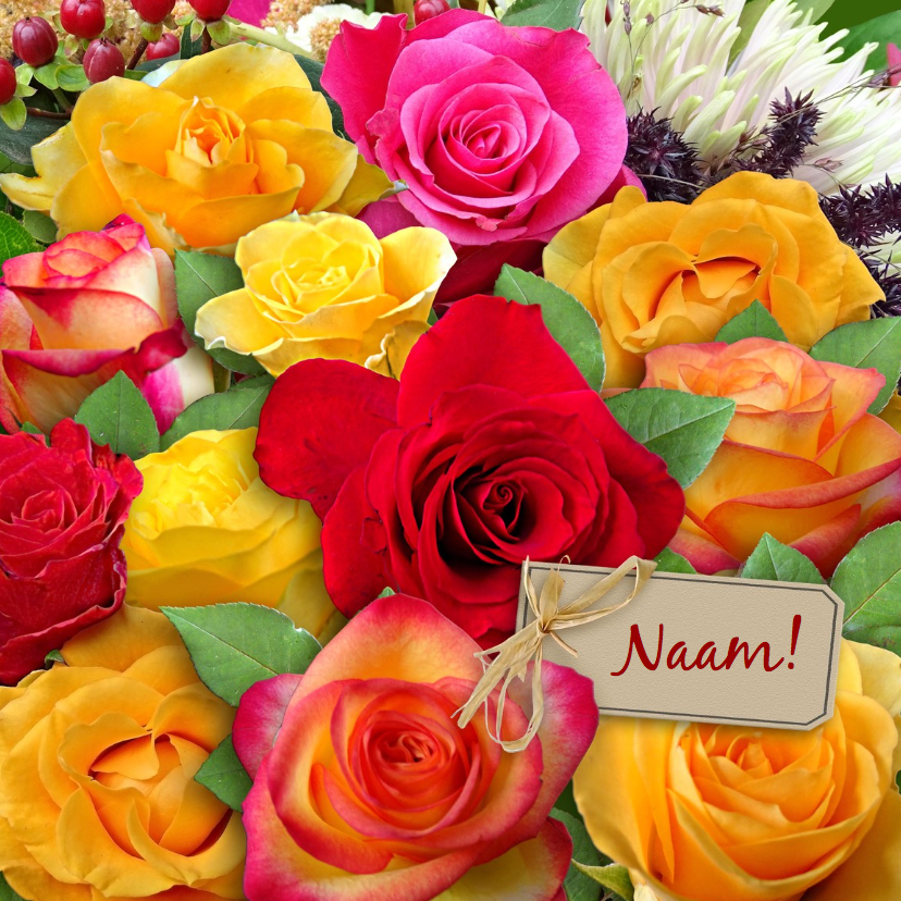 Mooie bloemenkaart met mooi boeket rozen - Bloemenkaarten Bloemenkaarten - Mooie bloemenkaart met mooi boeket rozen