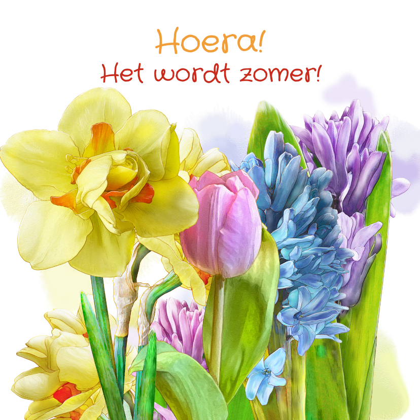 Bloemenkaarten - Mooie bloemenkaart narcissen en hyacinten met lentegroet