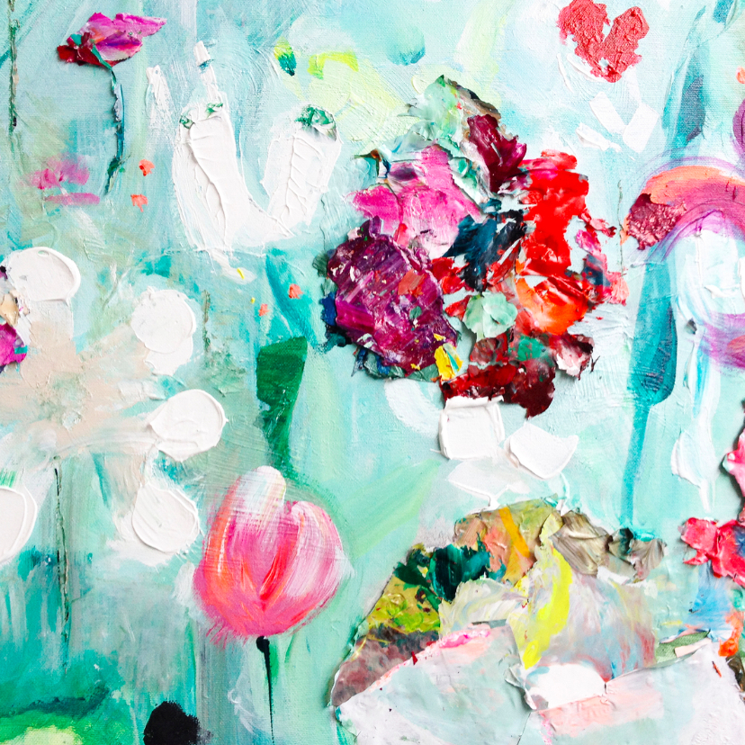 Schilderij print vrolijke tuin - Bloemenkaarten Bloemenkaarten - Schilderij print vrolijke tuin