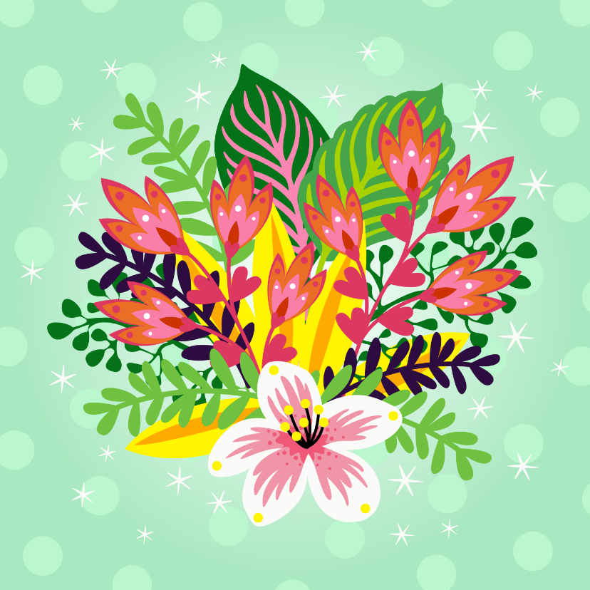 Vrolijke bloemenkaart met een bos bloemen - Bloemenkaarten Bloemenkaarten - Vrolijke bloemenkaart met een bos bloemen