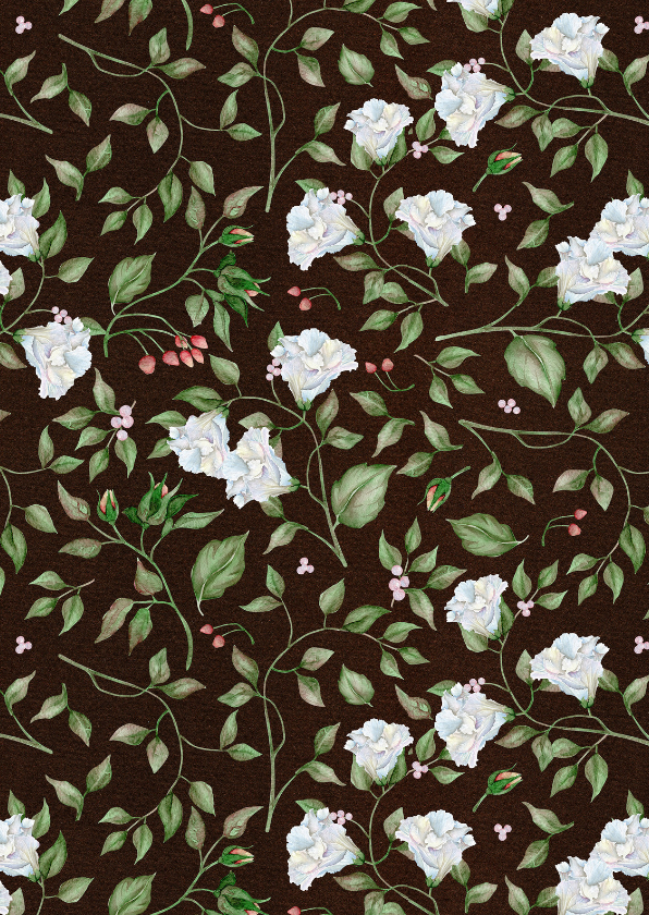 Bloemenkaarten - Wenskaart met stijlvol patroon van rozen en blaadjes