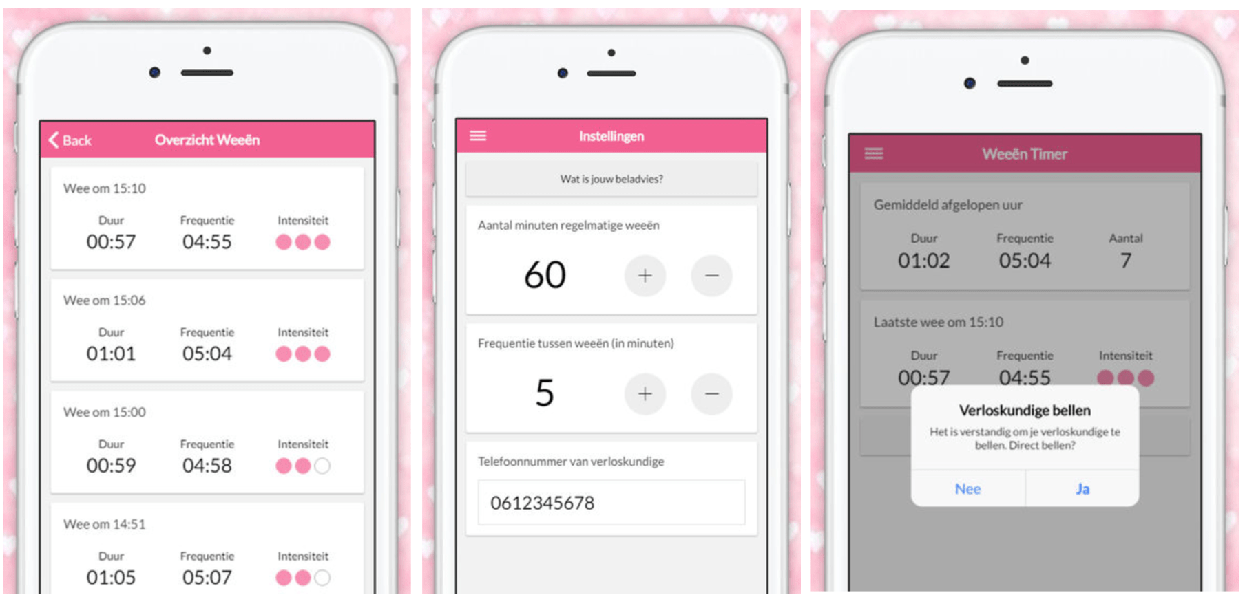 Zwangerschap app Weeën Timer