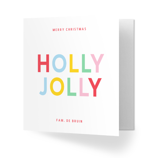 kerstkaart holly jolly regenboog typografie