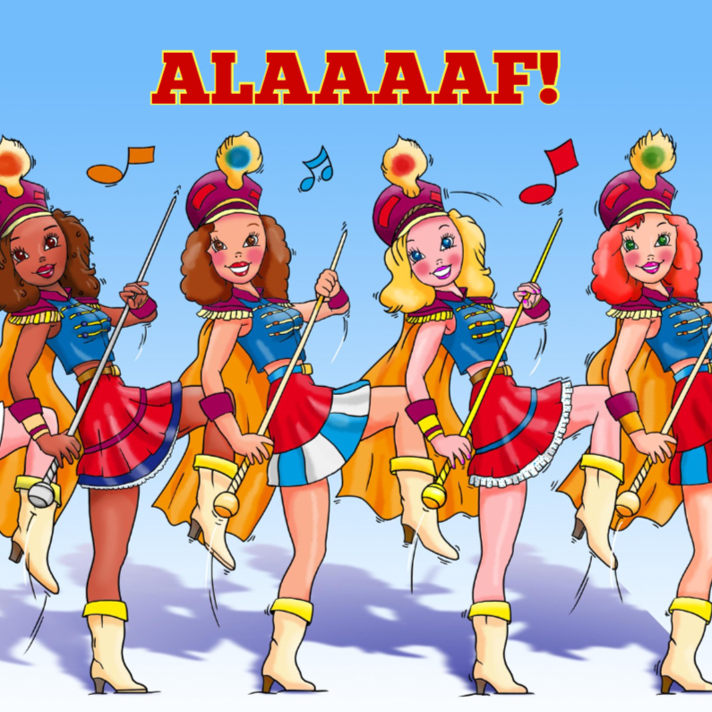 Leuke carnavalskaart met dansende majorettes - Carnavalskaarten Carnavalskaarten - Leuke carnavalskaart met dansende majorettes
