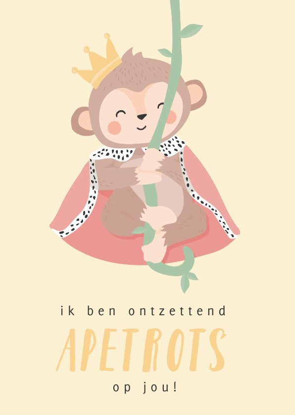 Gele kaart met getekende aap 'apetrots op jou'! - Coachingskaarten Coachingskaarten - Gele kaart met getekende aap 'apetrots op jou'!