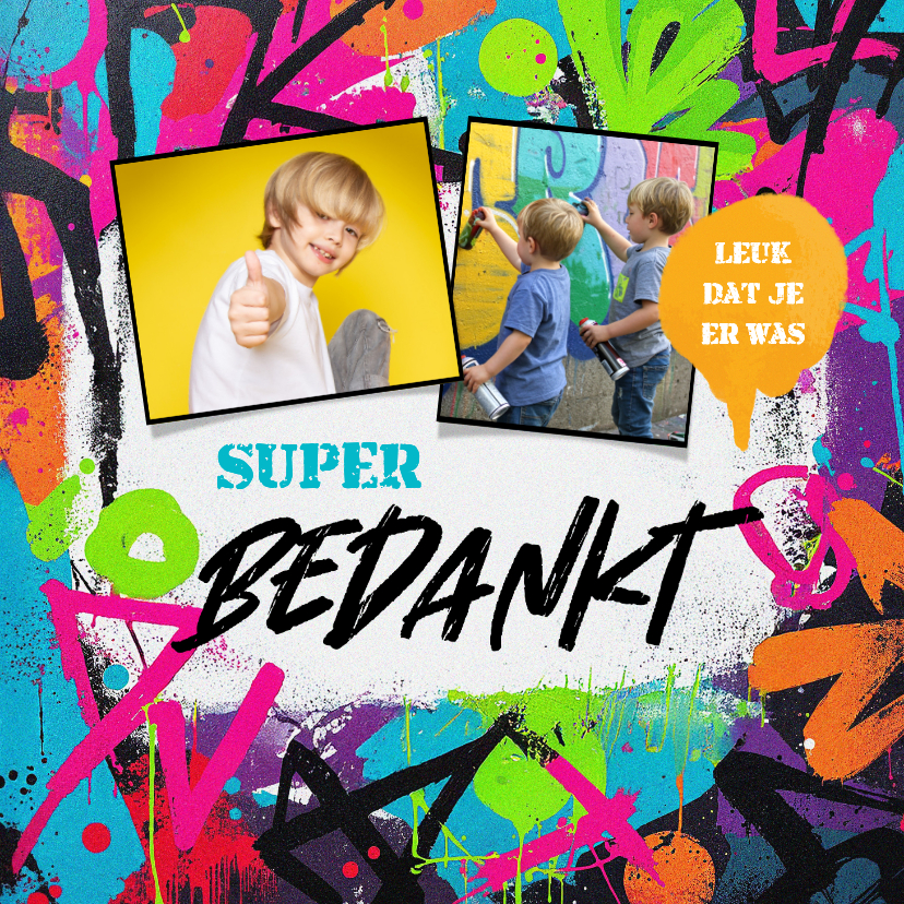 Communiekaarten - Bedankkaart communie lentefeest graffiti stoer kleurrijk