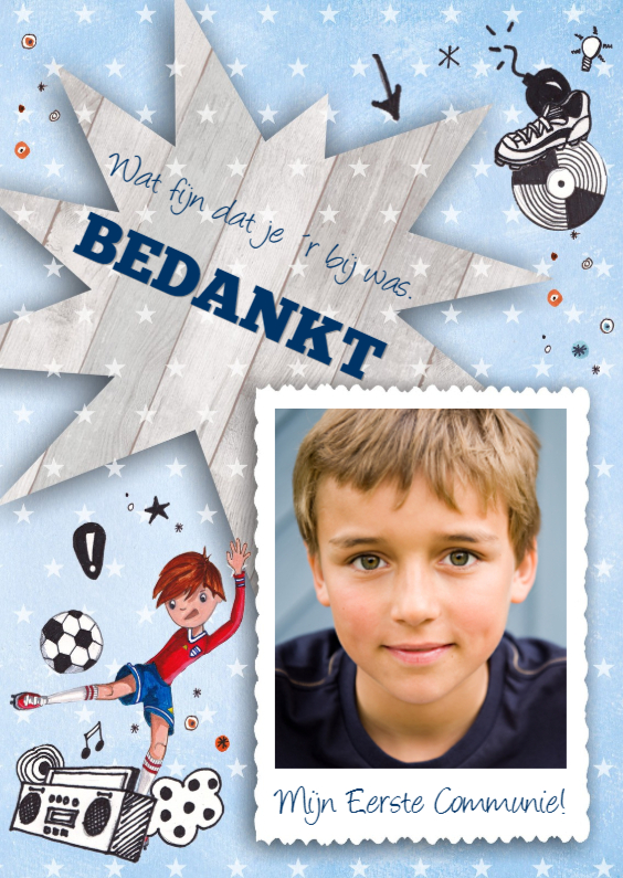 Bedankkaart Communie Voetbal Jongen - Communiekaarten Communiekaarten - Bedankkaart Communie Voetbal Jongen