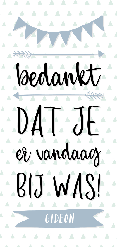 Bedankkaart typografisch met pijlen slingers jongen - Communiekaarten Communiekaarten - Bedankkaart typografisch met pijlen slingers jongen