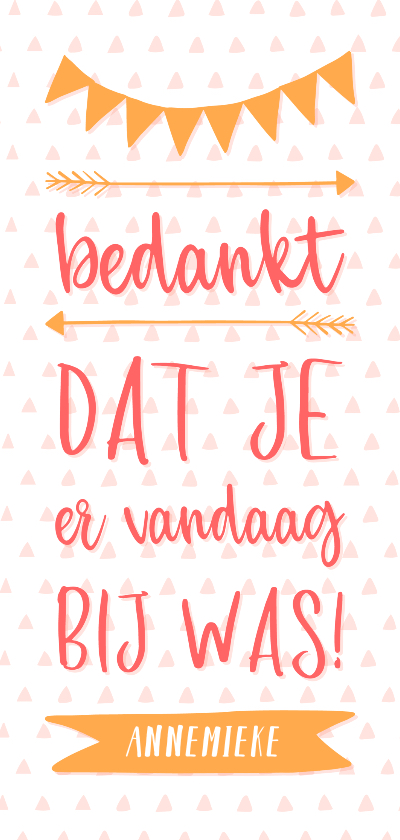 Bedankkaart typografisch met slingers en pijlen meisje - Communiekaarten Communiekaarten - Bedankkaart typografisch met slingers en pijlen meisje