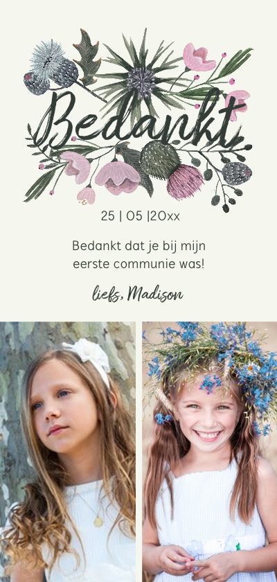 Bedankkaartje communie bloem boeket - Communiekaarten Communiekaarten - Bedankkaartje communie bloem boeket
